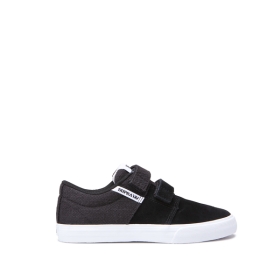 Kids Supra Low Top Shoes STACKS II VULC VELCRO Black/White/white | AU-81356